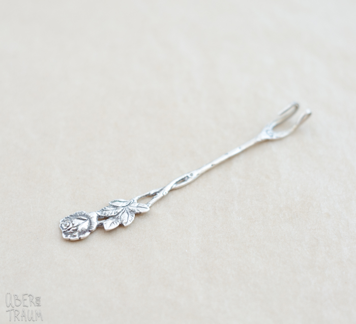 Antique Rose .835 Silver Pin - repurposed old fork