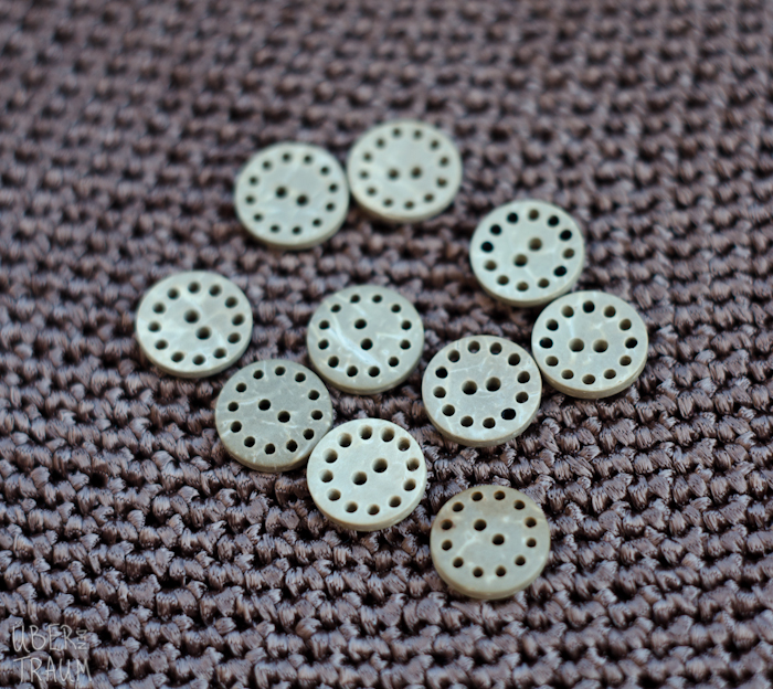 Round Coconut Buttons with extra holes - set of 5 - 12mm