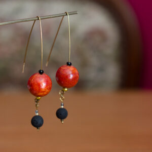 Bronze Round Coral Dangle Earrings