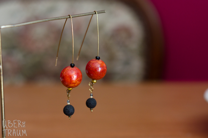 Bronze Round Coral Dangle Earrings