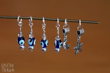 Silver Evil Eye Stitch Markers - Moon & Star - set of 6