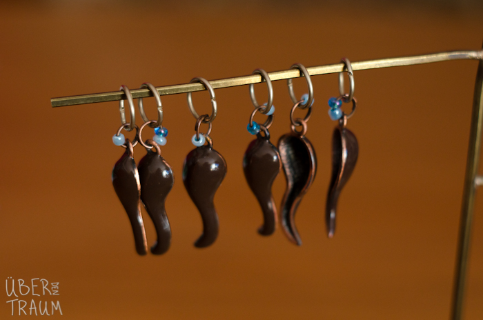 Brown & Blue Stitch Markers - set of 6