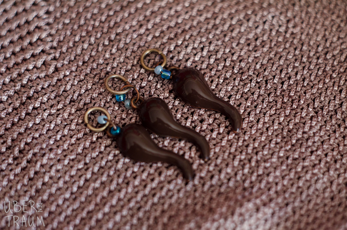 Brown & Blue Stitch Markers - set of 3